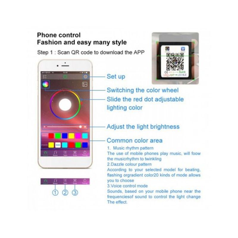 Auto si Moto - Electrice auto - Iluminare si semnalizare - Lumini ambientale - Kit 4 Lumini Ambientale RGB cu Aplicatie Telefon Bluetooth, 12V, 18 LED, 32 cm LAL-18 - Infinity.ro