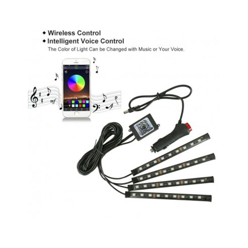 Auto si Moto - Electrice auto - Iluminare si semnalizare - Lumini ambientale - Kit 4 Lumini Ambientale RGB cu Aplicatie Telefon Bluetooth, 12V, 9 LED, 17 cm LAL-9 - Infinity.ro