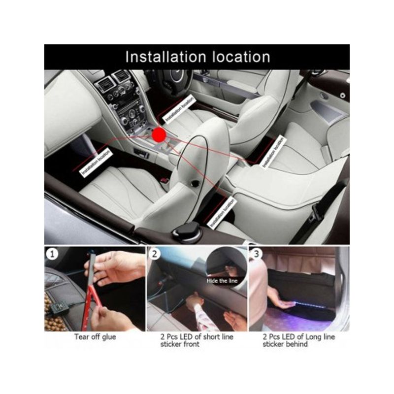 Auto si Moto - Electrice auto - Iluminare si semnalizare - Lumini ambientale - Kit 4 Lumini Ambientale RGB cu Aplicatie Telefon Bluetooth, 12V, 18 LED, 32 cm LAL-18 - Infinity.ro