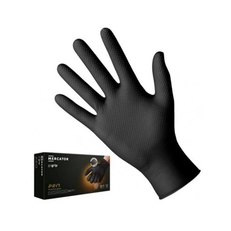 Ingrijire personala si Cosmetice - Dezinfectante - Manusi unica folosinta - Set Manusi Nitril negre, texturate  GOGRIP , set 50buc XL - Infinity.ro