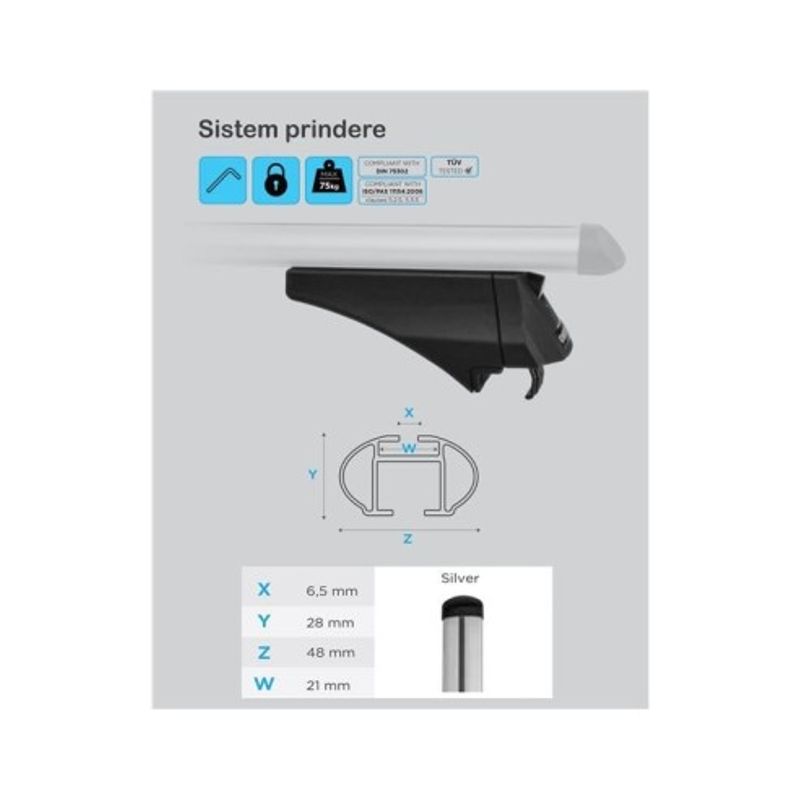 Auto si Moto - Piese auto si accesorii - Caroserie - Ornamente exterior auto - Bare portbagaj auto transversale Menabo Tiger Silver pentru Opel Mokka X 2016+ - Infinity.ro