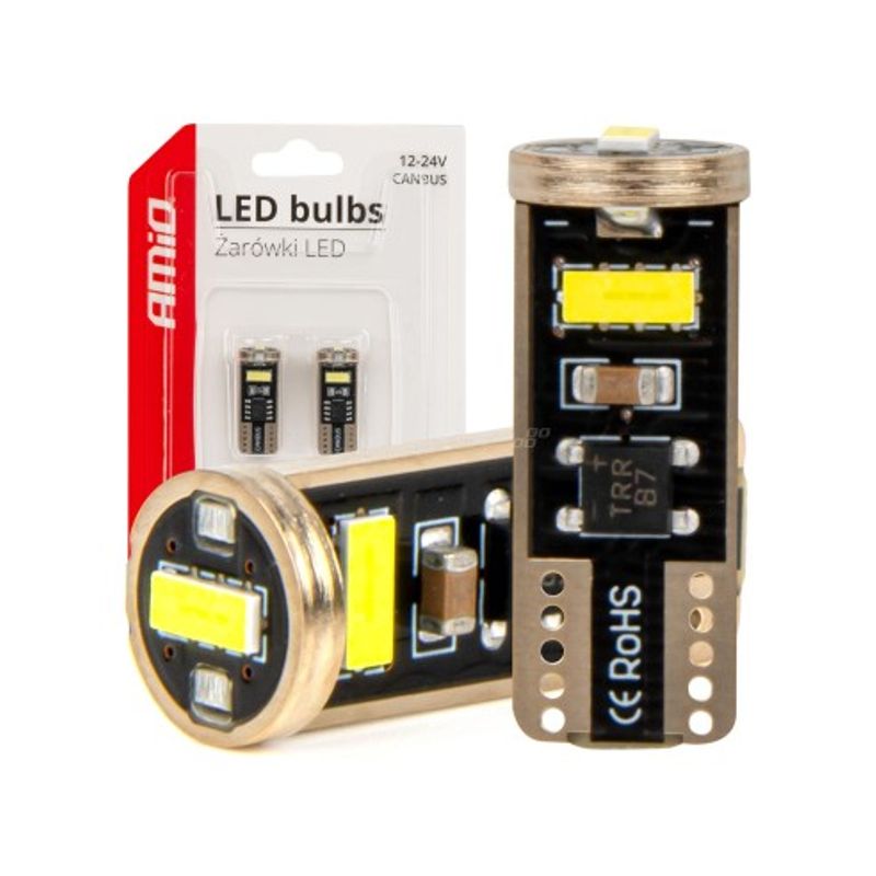 Auto si Moto - Electrice auto - Iluminare si semnalizare - Becuri auto - Set 2 led auto W5W, T10 cu 3 smd, Canbus Alb, 12V/24V - Infinity.ro
