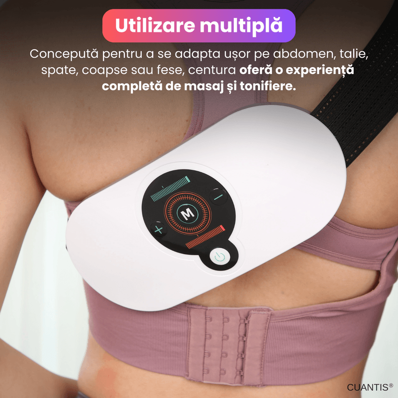 Ingrijire personala si Cosmetice - Sanatate si wellness - Articole wellness - Aparate si dispozitive de masaj - Centura EMS cu masaj, infrarosu, 5 moduri, 18 niveluri, baterie 1200 mAh, alb, portabila - Infinity.ro