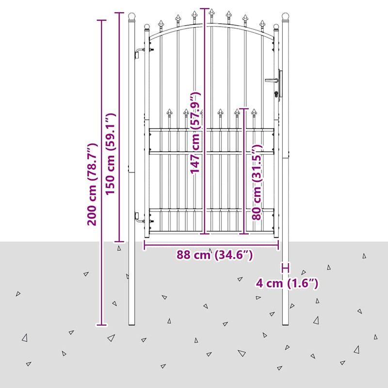 Casa si Gradina - Constructii - Usi interior, exterior si garaj - Usi garaj - Poarta de gard cu tepi Gri 200 x 100 cm Otel vopsit in pulbere - Infinity.ro