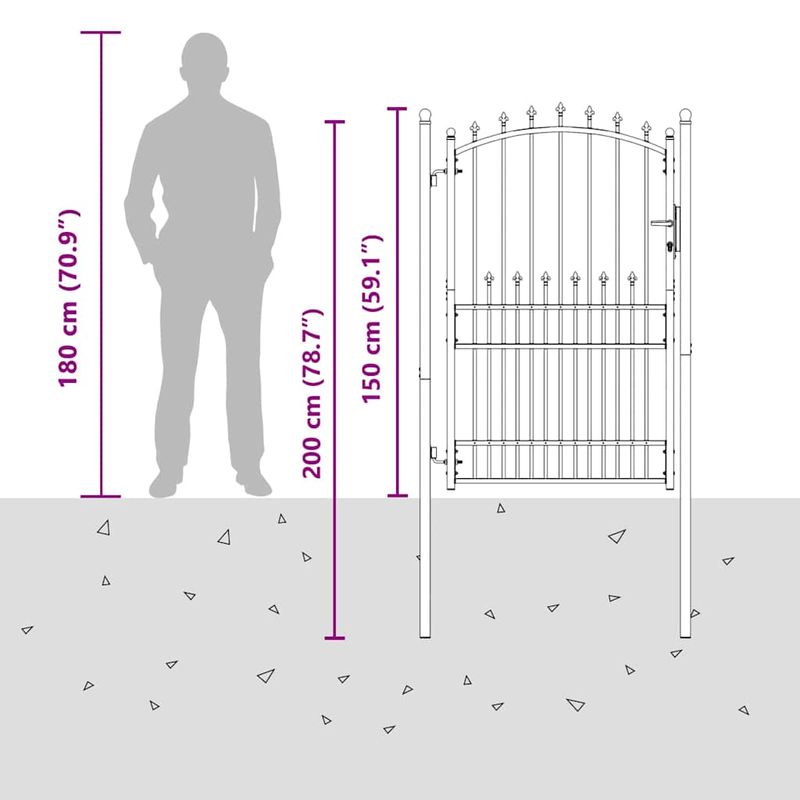 Casa si Gradina - Constructii - Usi interior, exterior si garaj - Usi garaj - Poarta de gard cu tepi Gri 200 x 100 cm Otel vopsit in pulbere - Infinity.ro