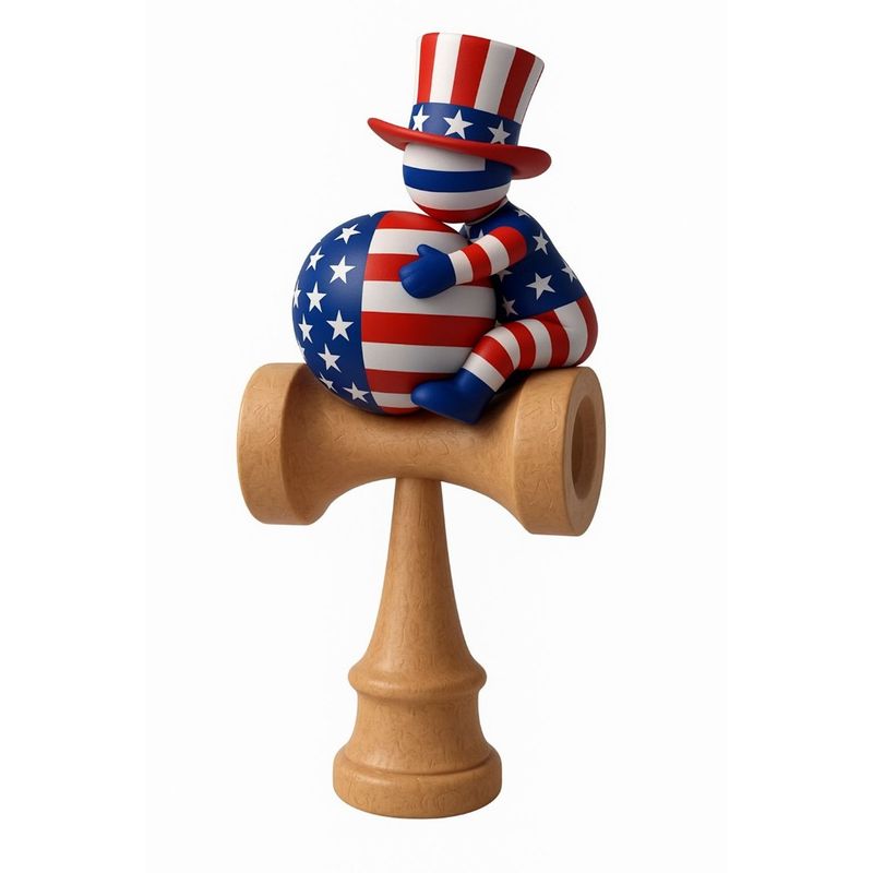 Jucarii, Copii si Bebe - Jucarii si jocuri - Jucarii & jocuri educative - Jucarii interactive - Kendama din lemn natural, Bila lemn + Sticker Waterproof USA pentru telefon, 170KD - Infinity.ro