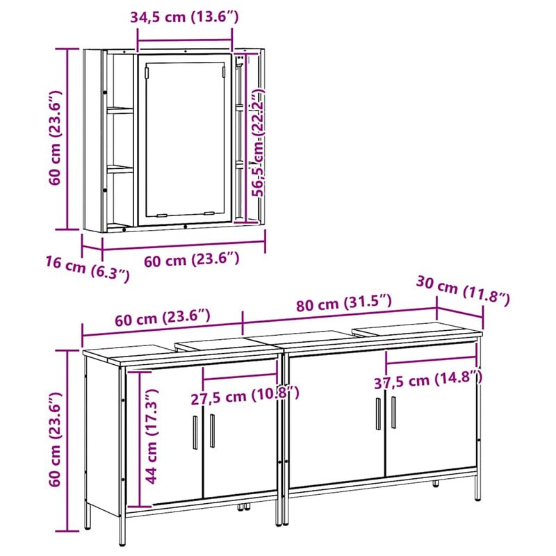 Casa si Gradina - Mobilier - Seturi de mobilier - Seturi baie - Set de mobilier pentru baie 3 piese Lemn Vechi Lemn Inginerat - Infinity.ro
