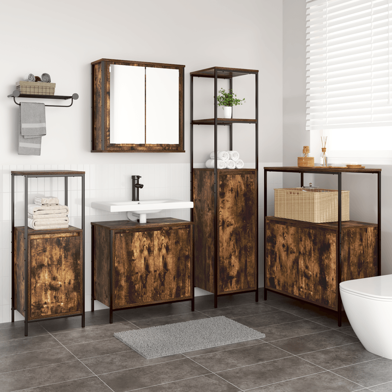Casa si Gradina - Mobilier - Mobilier baie - Corpuri baie - Set de mobilier pentru baie din 5 piese din lemn tratat fumuriu - Infinity.ro