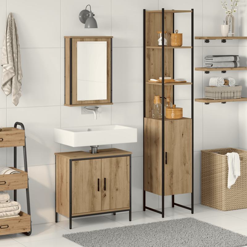 Casa si Gradina - Mobilier - Seturi de mobilier - Seturi baie - Set de mobilier pentru baie 3 piese din lemn ingineresc stejar artisan - Infinity.ro