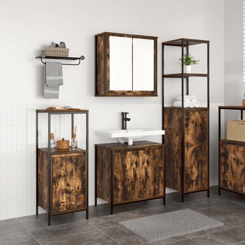 Casa si Gradina - Mobilier - Mobilier baie - Corpuri baie - Set de mobilier pentru baie 3 piese din stejar fumuriu - Lemn prelucrat - Infinity.ro