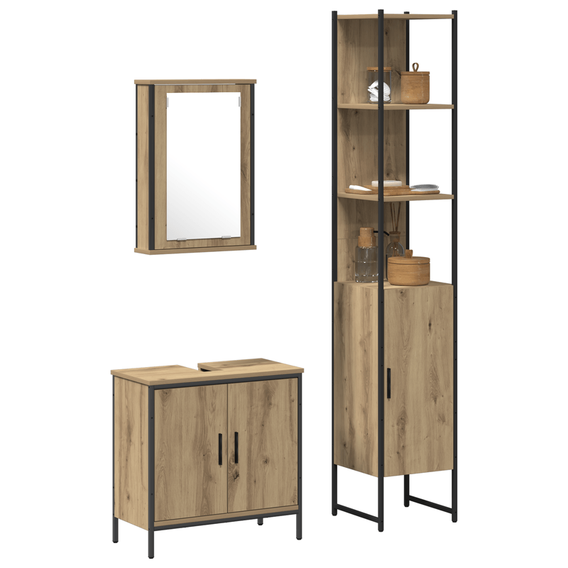 Casa si Gradina - Mobilier - Seturi de mobilier - Seturi baie - Set de mobilier pentru baie 3 piese din lemn ingineresc stejar artisan - Infinity.ro
