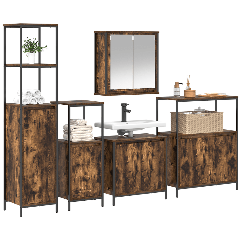 Casa si Gradina - Mobilier - Mobilier baie - Corpuri baie - Set de mobilier pentru baie din 5 piese din lemn tratat fumuriu - Infinity.ro