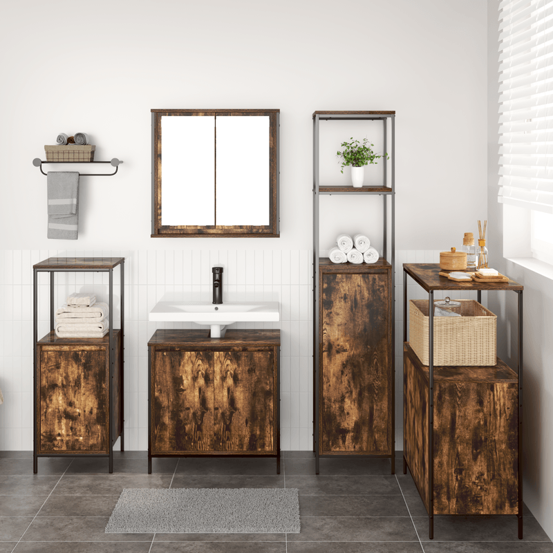 Casa si Gradina - Mobilier - Mobilier baie - Corpuri baie - Set de mobilier pentru baie din 5 piese din lemn tratat fumuriu - Infinity.ro