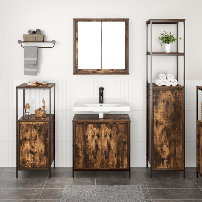 Casa si Gradina - Mobilier - Mobilier baie - Corpuri baie - Set de mobilier pentru baie 3 piese din stejar fumuriu - Lemn prelucrat - Infinity.ro
