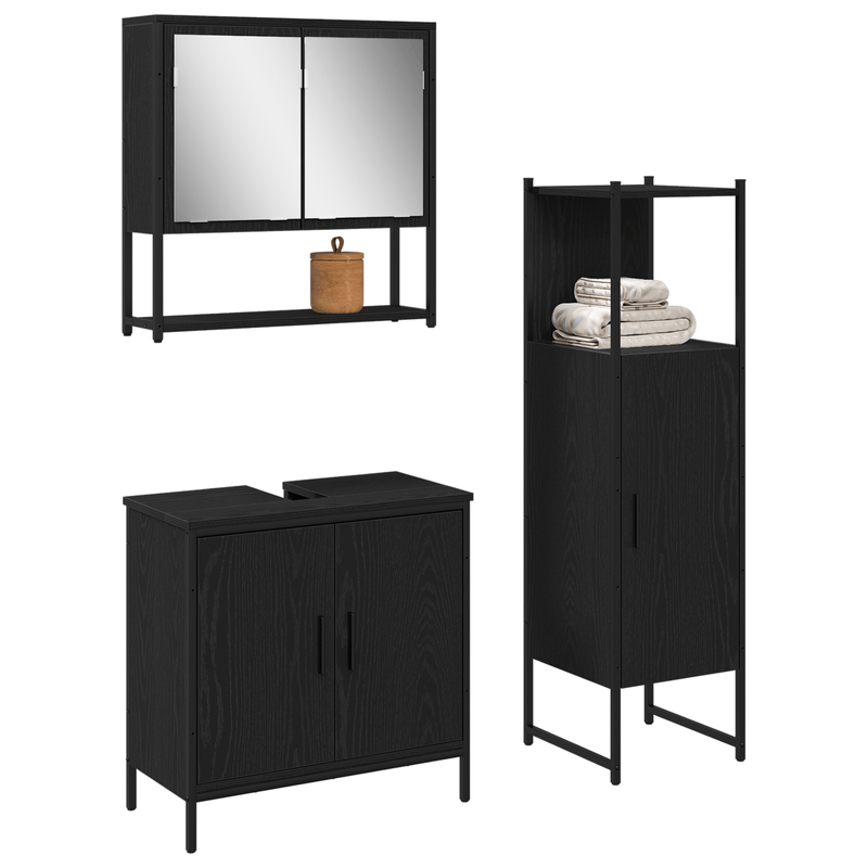 Casa si Gradina - Mobilier - Seturi de mobilier - Seturi baie - Set de Mobilier pentru Baie 3 Piese Negru Stejar Lemn Prelucrat - Infinity.ro