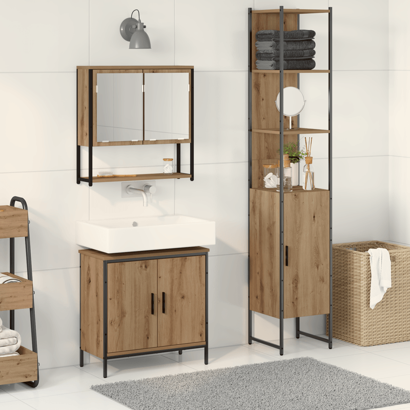 Casa si Gradina - Mobilier - Seturi de mobilier - Seturi baie - Set de Mobilier pentru Baie 3 Piese Stejar Artisan Lemn Stratificat - Infinity.ro