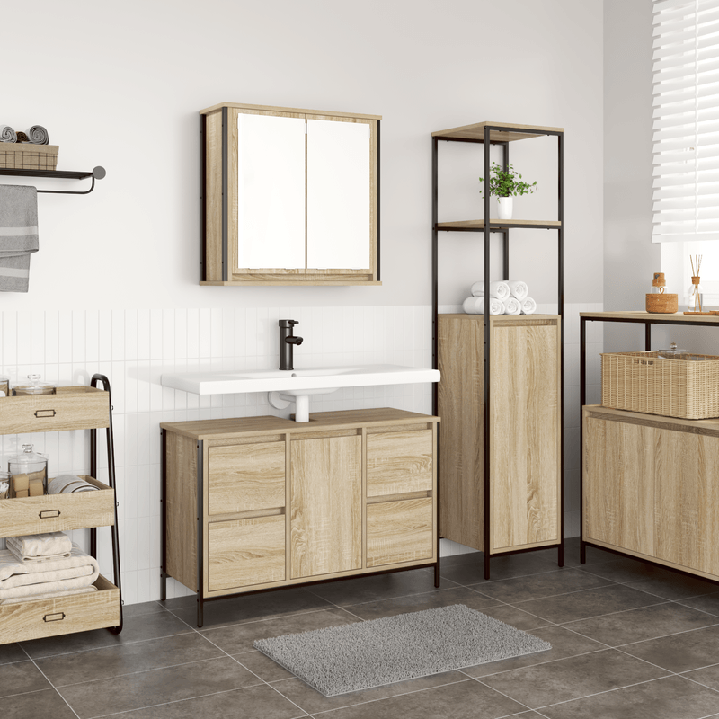 Casa si Gradina - Mobilier - Mobilier baie - Corpuri baie - Set de mobilier pentru baie  2 piese din lemn ingineresc sonoma - Infinity.ro