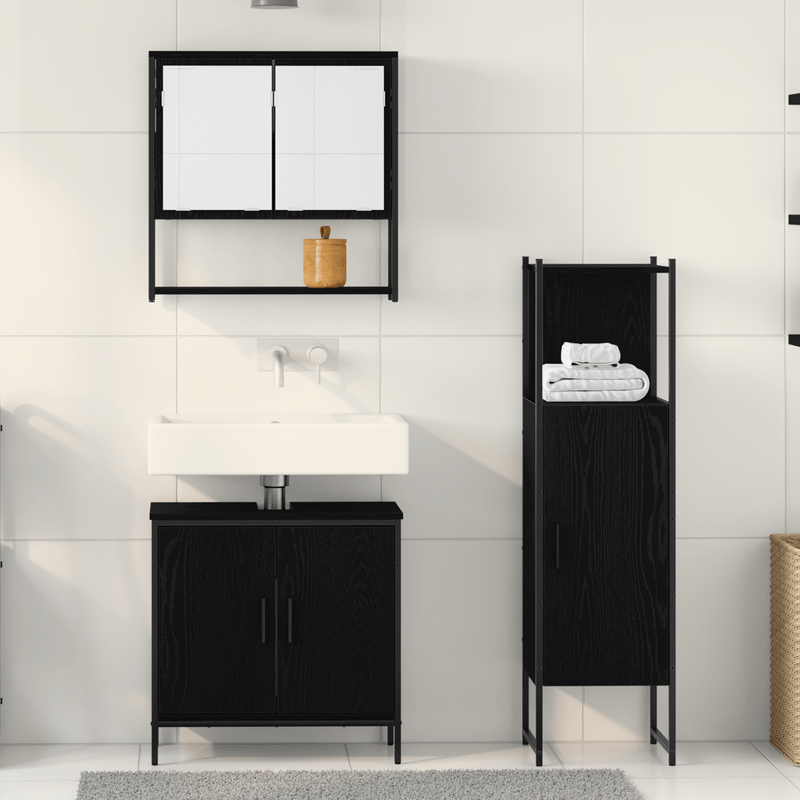 Casa si Gradina - Mobilier - Seturi de mobilier - Seturi baie - Set de Mobilier pentru Baie 3 Piese Negru Stejar Lemn Prelucrat - Infinity.ro