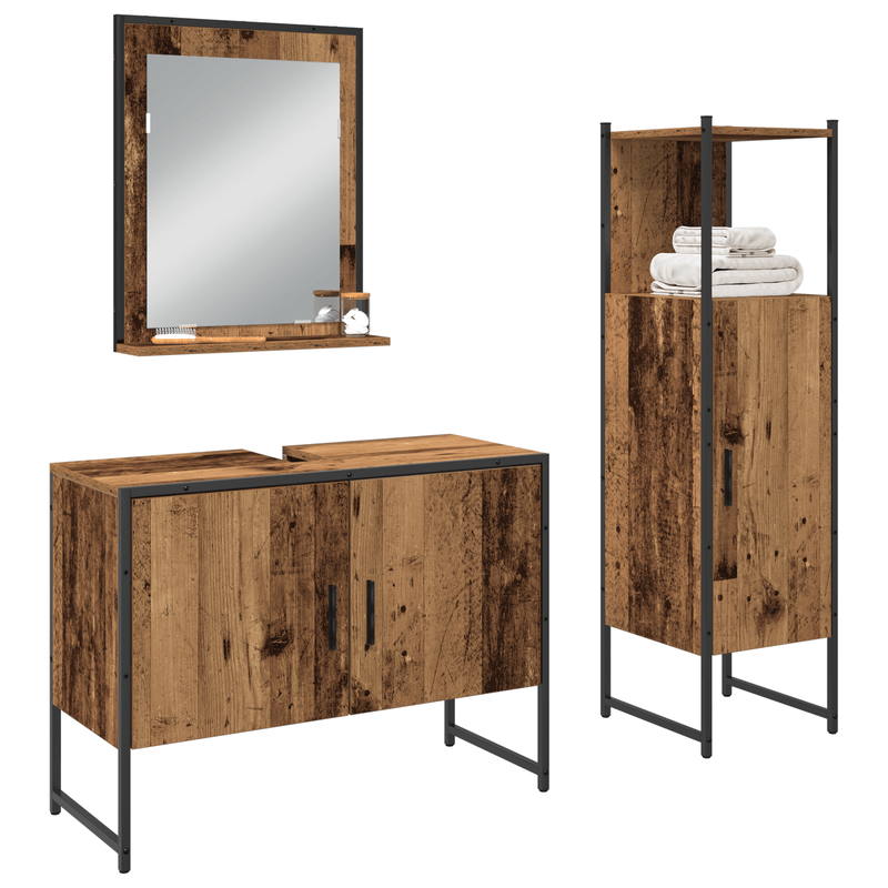 Casa si Gradina - Mobilier - Seturi de mobilier - Seturi baie - Set de mobilier pentru baie format din 3 piese din lemn vechi si lemn compus - Infinity.ro