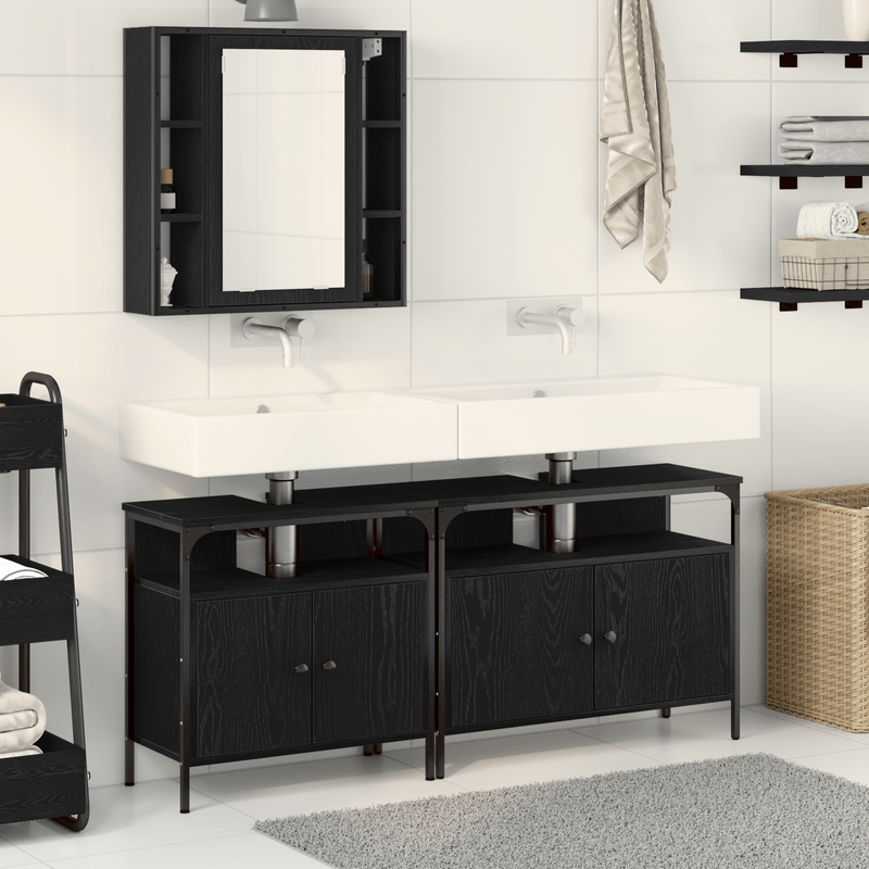 Casa si Gradina - Mobilier - Seturi de mobilier - Seturi baie - Set de mobilier pentru baie din 3 piese, lemn ingineresc, stejar negru - Infinity.ro