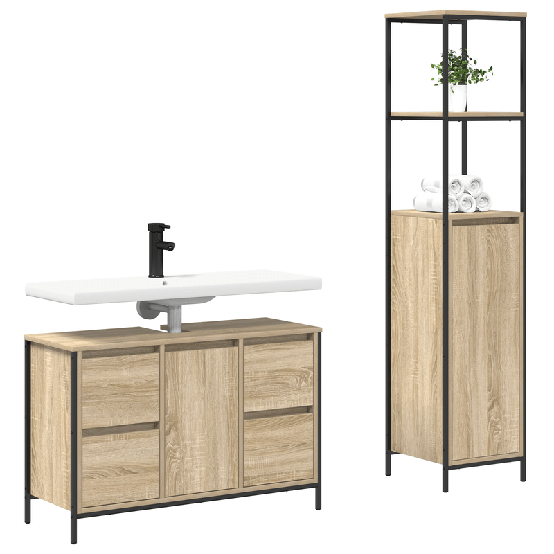 Casa si Gradina - Mobilier - Mobilier baie - Corpuri baie - Set de mobilier pentru baie  2 piese din lemn ingineresc sonoma - Infinity.ro