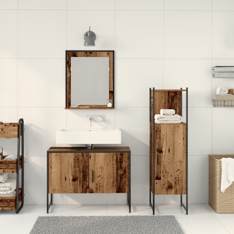 Casa si Gradina - Mobilier - Seturi de mobilier - Seturi baie - Set de mobilier pentru baie format din 3 piese din lemn vechi si lemn compus - Infinity.ro