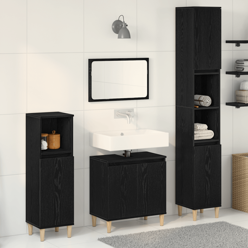Casa si Gradina - Mobilier - Seturi de mobilier - Seturi baie - Set de Mobilier pentru Baie din 3 Piese Stejar Negru Lemn Prelucrat - Infinity.ro