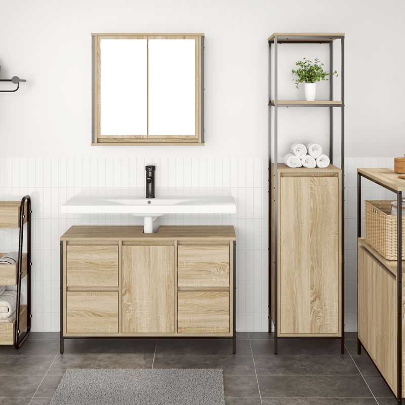 Casa si Gradina - Mobilier - Mobilier baie - Corpuri baie - Set de mobilier pentru baie  2 piese din lemn ingineresc sonoma - Infinity.ro