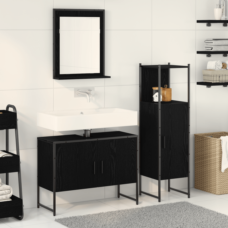 Casa si Gradina - Mobilier - Seturi de mobilier - Seturi baie - Set de Mobilier pentru Baie 3 Piese Negru Stejar Lemn Prelucrat - Infinity.ro