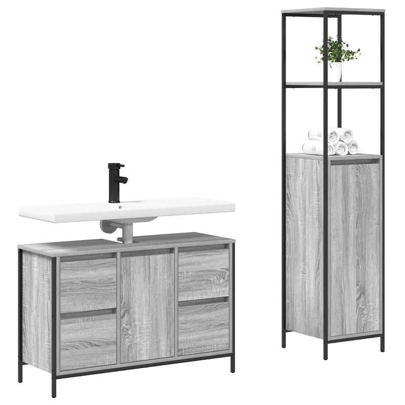 Casa si Gradina - Mobilier - Mobilier baie - Corpuri baie - Set de mobilier pentru baie 2 piese  Gri Sonoma din lemn prelucrat - Infinity.ro