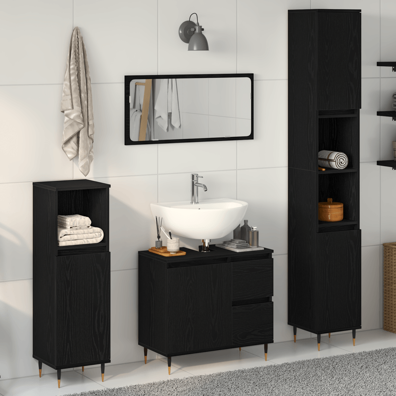 Casa si Gradina - Mobilier - Seturi de mobilier - Seturi baie - Set de Mobilier pentru Baie de 3 Piese Negru Stejar Lemn Stratificat - Infinity.ro