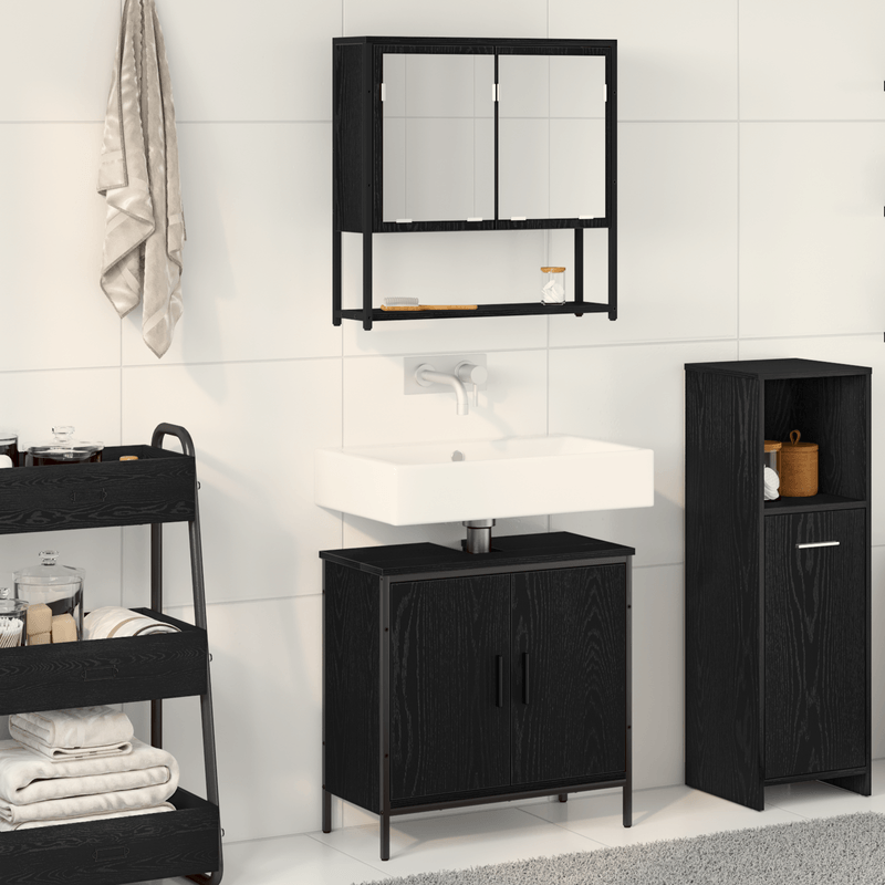 Casa si Gradina - Mobilier - Seturi de mobilier - Seturi baie - Set de mobilier pentru baie 2 piese in stejar negru din lemn prelucrat - Infinity.ro