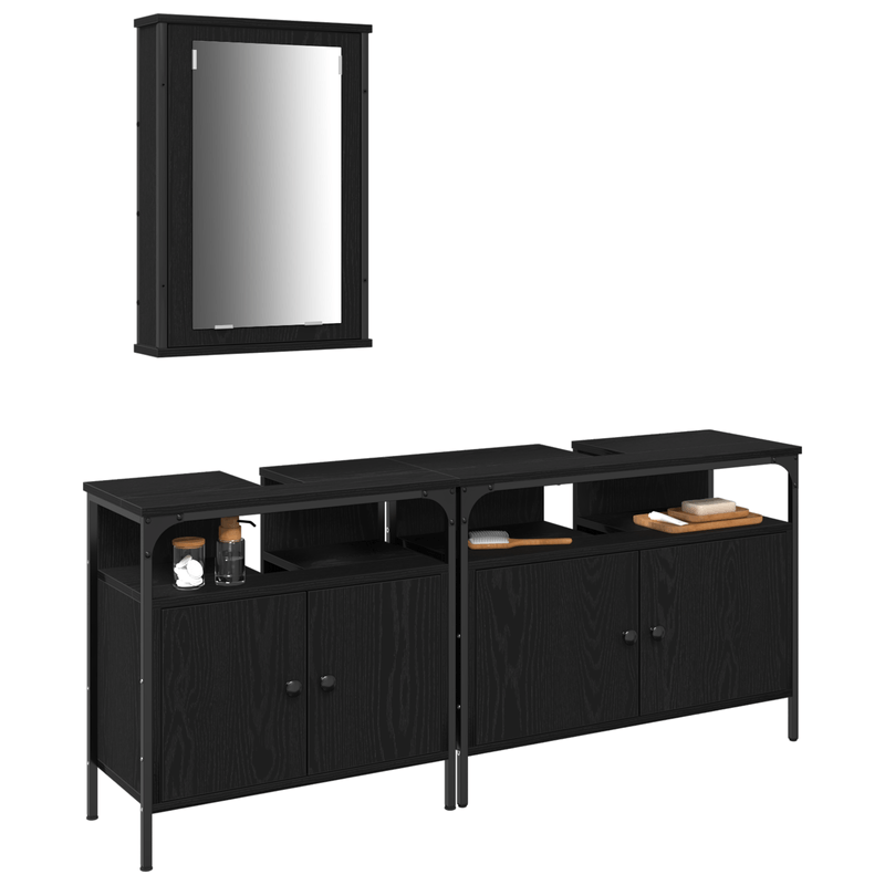 Casa si Gradina - Mobilier - Seturi de mobilier - Seturi baie - Set de mobilier pentru baie 3 piese lemn prelucrat negru - Infinity.ro