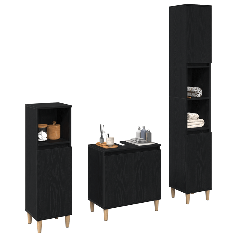 Casa si Gradina - Mobilier - Seturi de mobilier - Seturi baie - Set de Mobilier pentru Baie din 3 Piese Stejar Negru Lemn Prelucrat - Infinity.ro