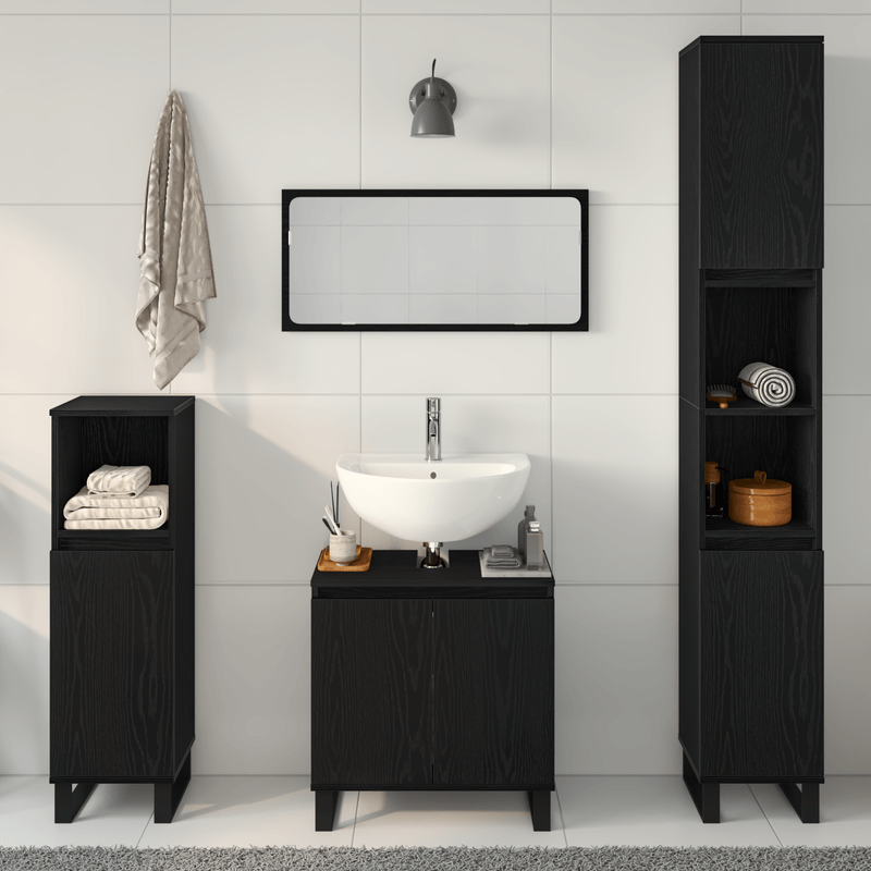 Casa si Gradina - Mobilier - Seturi de mobilier - Seturi baie - Set de Mobilier pentru Baie 3 Piese Stejar Negru din Lemn Ingineresc - Infinity.ro