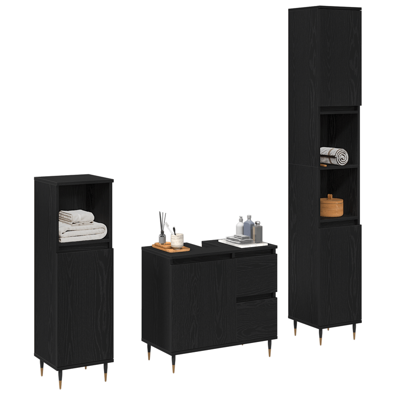 Casa si Gradina - Mobilier - Seturi de mobilier - Seturi baie - Set de Mobilier pentru Baie de 3 Piese Negru Stejar Lemn Stratificat - Infinity.ro
