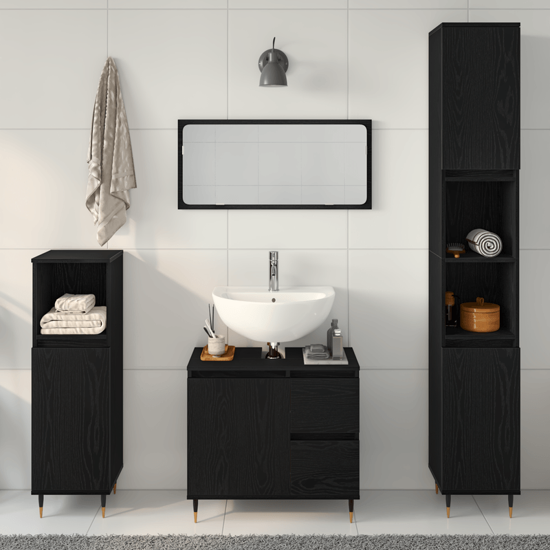 Casa si Gradina - Mobilier - Seturi de mobilier - Seturi baie - Set de Mobilier pentru Baie de 3 Piese Negru Stejar Lemn Stratificat - Infinity.ro