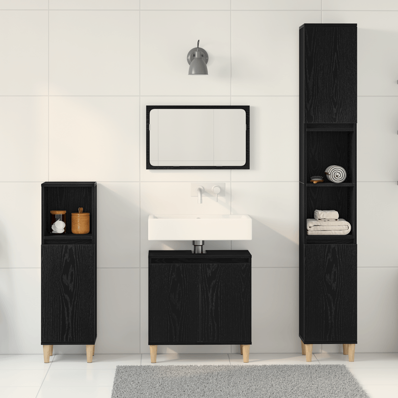 Casa si Gradina - Mobilier - Seturi de mobilier - Seturi baie - Set de Mobilier pentru Baie din 3 Piese Stejar Negru Lemn Prelucrat - Infinity.ro