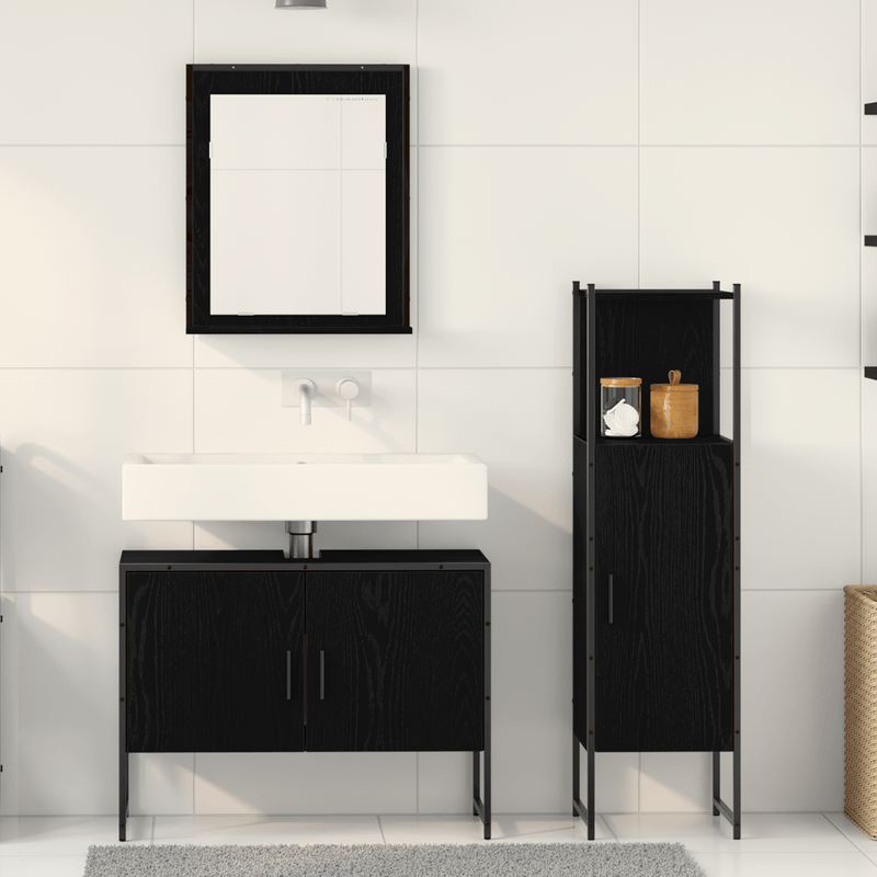 Casa si Gradina - Mobilier - Seturi de mobilier - Seturi baie - Set de Mobilier pentru Baie 3 Piese Negru Stejar Lemn Prelucrat - Infinity.ro