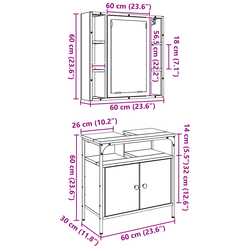Casa si Gradina - Mobilier - Seturi de mobilier - Seturi baie - Set de Mobilier pentru Baie 2 Piese Lemn Vechi din Lemn Stratificat - Infinity.ro