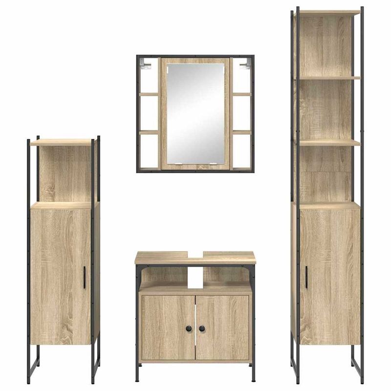 Casa si Gradina - Mobilier - Seturi de mobilier - Seturi baie - Set de mobilier pentru baie cu raft Pe perete Altele cu depozitare cu usa cu oglinda 4 pcs Stejar sonoma - Infinity.ro