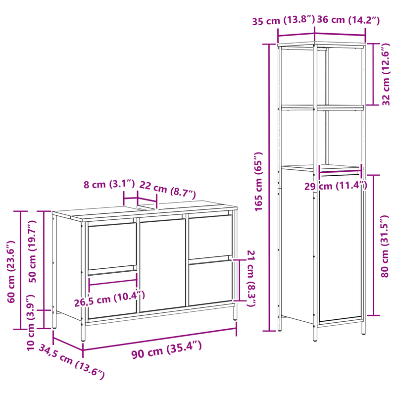 Casa si Gradina - Mobilier - Mobilier baie - Corpuri baie - Set de mobilier pentru baie  2 piese din lemn ingineresc sonoma - Infinity.ro