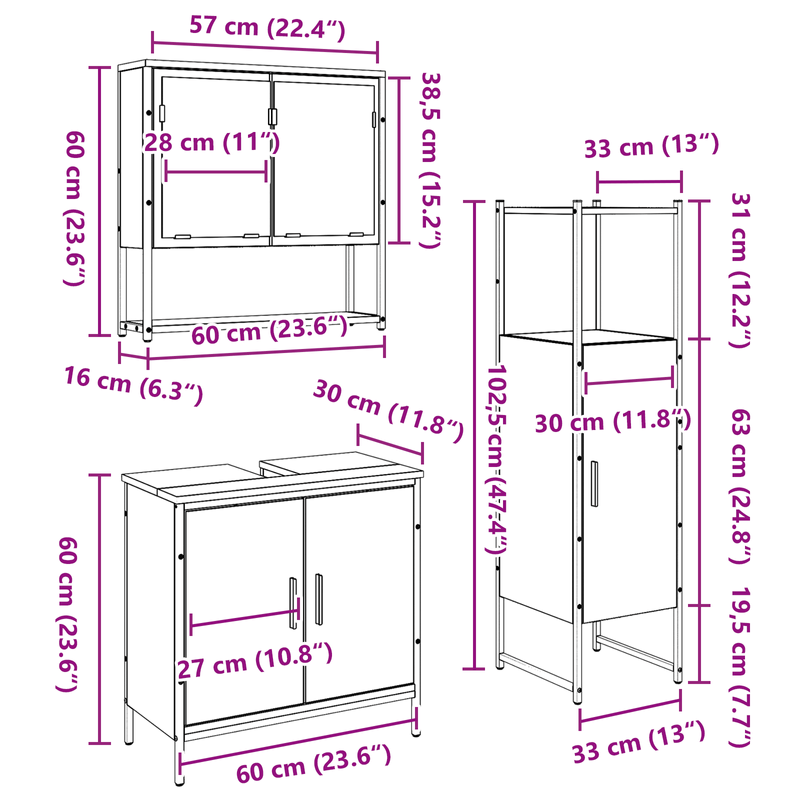 Casa si Gradina - Mobilier - Seturi de mobilier - Seturi baie - Set de Mobilier pentru Baie din 3 Piese Stejar Artizanal Lemn Prelucrat - Infinity.ro