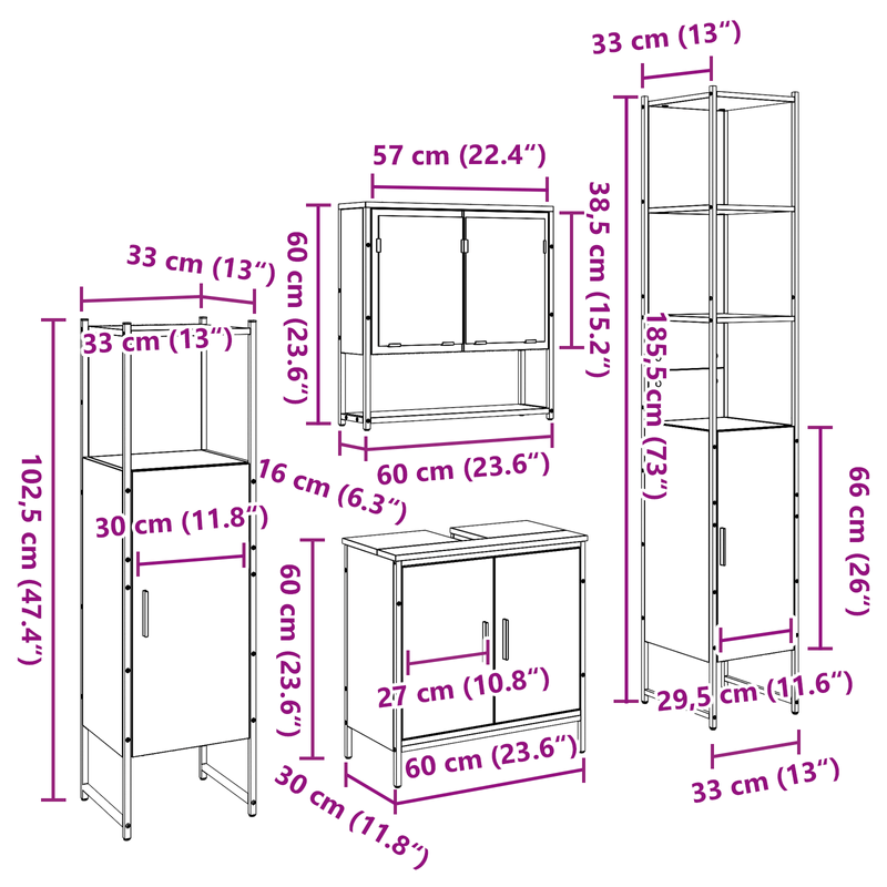 Casa si Gradina - Mobilier - Seturi de mobilier - Seturi baie - Set de mobilier pentru baie 4 piese Lemn de stejar artizanal - Infinity.ro