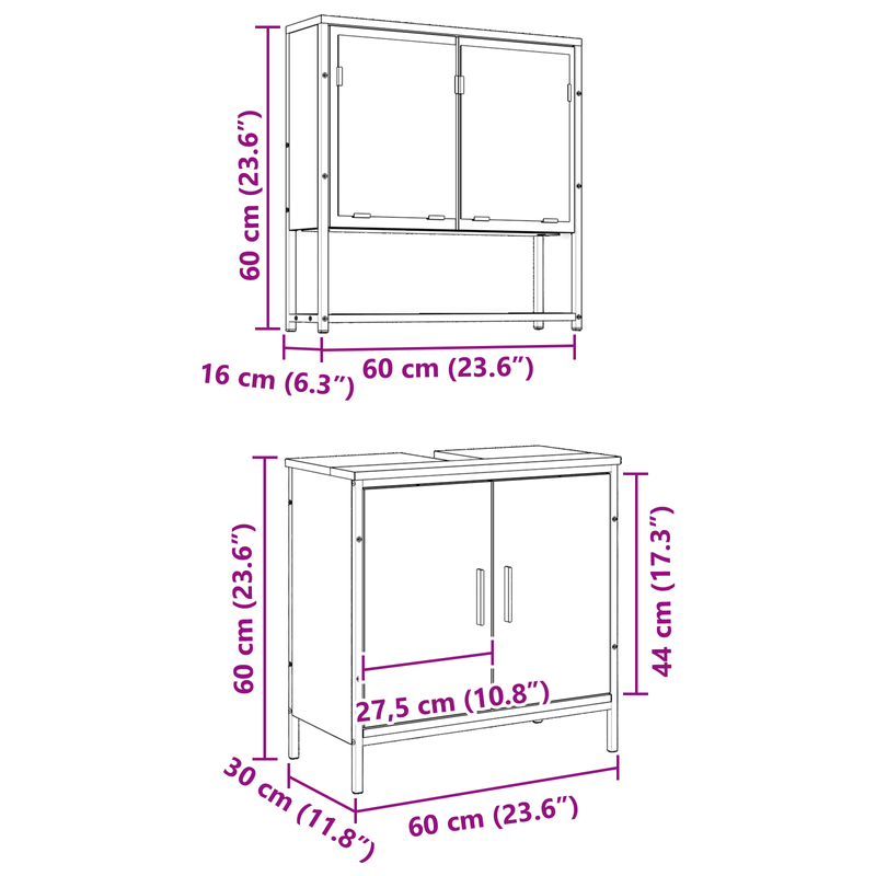 Casa si Gradina - Mobilier - Seturi de mobilier - Seturi baie - Set de Mobilier pentru Baie in 2 Piese din Lemn Vechi si Lemn Prelucrat - Infinity.ro