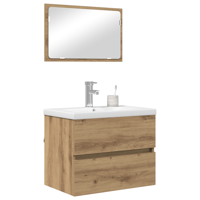 Casa si Gradina - Mobilier - Seturi de mobilier - Seturi baie - Set de mobilier pentru baie cu depozitare cu oglinda 3 pcs Stejar negru - Infinity.ro