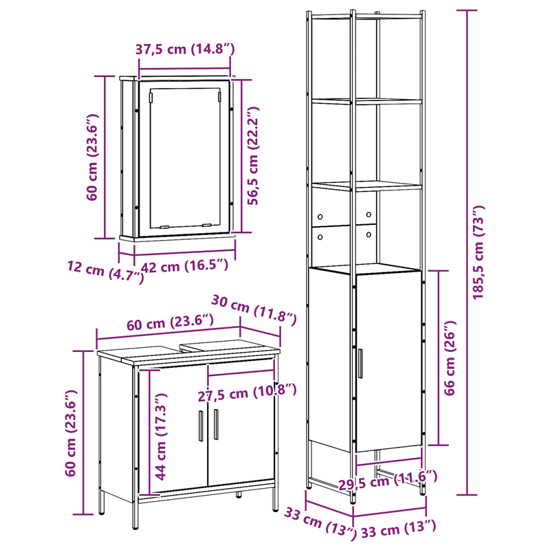 Casa si Gradina - Mobilier - Seturi de mobilier - Seturi baie - Set de Mobilier pentru Baie 3 Piese Lemn Vechi Lemn Ingineresc - Infinity.ro
