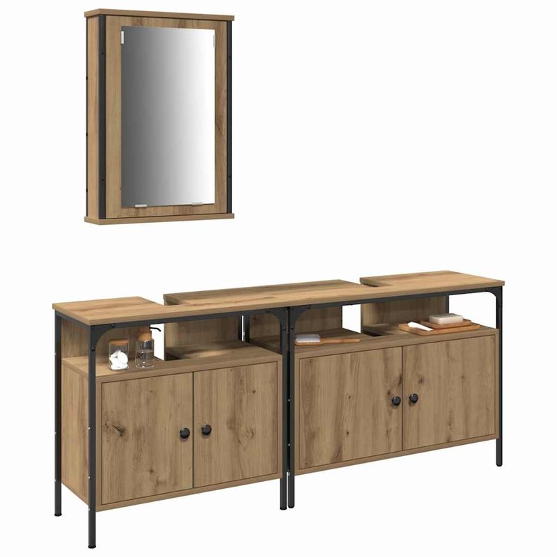 Casa si Gradina - Mobilier - Seturi de mobilier - Seturi baie - Set de mobilier pentru baie 3 piese Stejar artizanal Lemn ingineresc - Infinity.ro