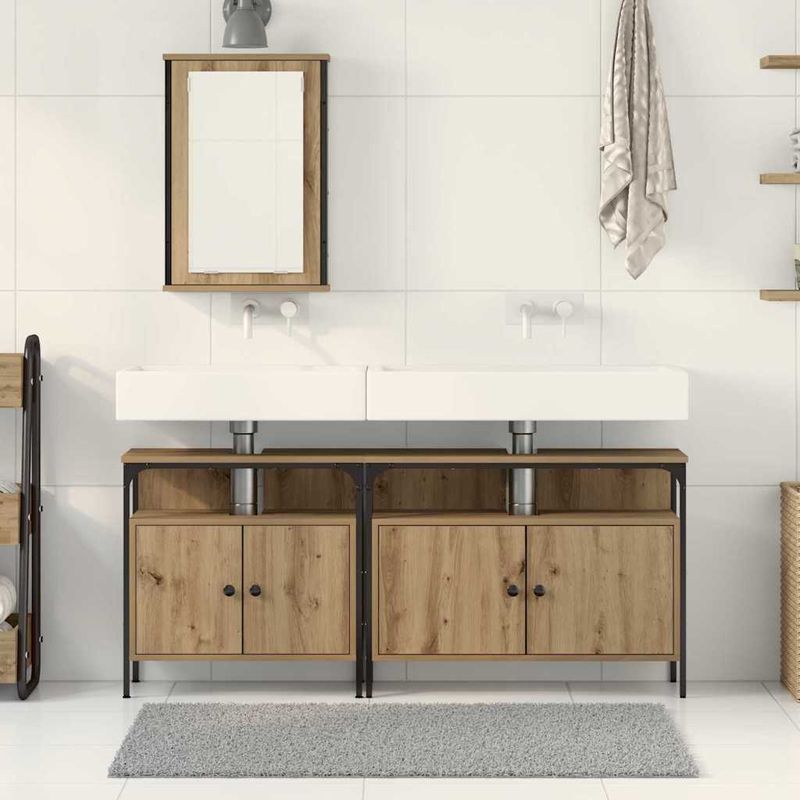 Casa si Gradina - Mobilier - Seturi de mobilier - Seturi baie - Set de mobilier pentru baie 3 piese Stejar artizanal Lemn ingineresc - Infinity.ro