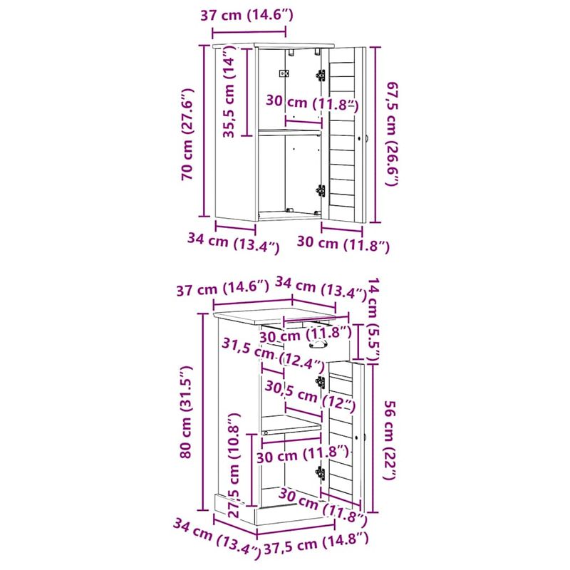 Casa si Gradina - Mobilier - Mobilier baie - Corpuri baie - Set de mobilier pentru baie 2 pcs Maro si alb 37 x 34 x 80 cm - Infinity.ro